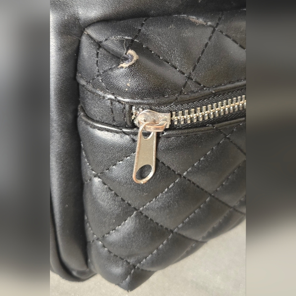 Playboy Quilted Black Faux Leather Mini Backpack with Rhinestone Charm - Picture 9 of 9